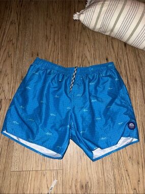 AFTCO Men's Blue Swim Trunks with Sail Fish Print XL